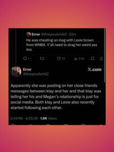 Cheating rumor regarding Lexie Brown.