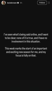 Lexie Brown's Instagram story.