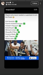 Shaquille O'Neal's Instagram story.