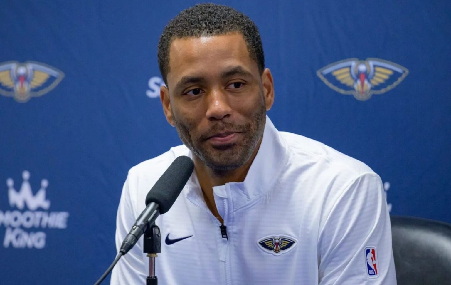 Bulls EVP Bryson Graham speaks with the media during a press conference. Mandatory Credit: Matthew Hinton - Imagn Images