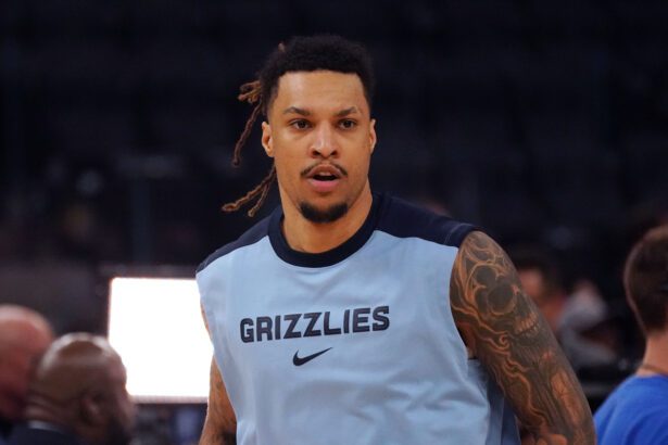 Memphis Grizzlies forward Brandon Clarke (15) warms up before the game against the Golden State Warriors at Chase Center.