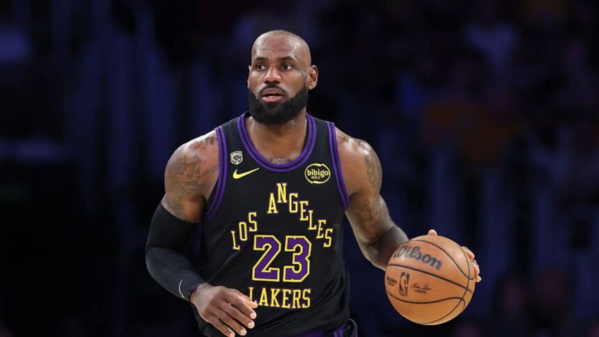 LOS ANGELES, CALIFORNIA - MAY 11: LeBron James #23 of the Los Angeles Lakers dribbles the ball against the Oklahoma City Thunder in Game Four of the Second Round of the NBA Western Conference Playoffs at Crypto.com Arena on May 11, 2026 in Los Angeles, California. (Photo by Luke Hales/Getty Images)