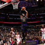 LOS ANGELES, CA - APRIL 21: LeBron James #23 of the Los Angeles Lakers dunks the ball during the game against the Houston Rockets during Round One Game Two of the 2026 NBA Playoffs on April 21, 2026 at Crypto.Com Arena in Los Angeles, California. (Photo by Adam Pantozzi/NBAE via Getty Images)