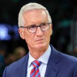 MINNEAPOLIS, MINNESOTA - APRIL 25: NBA on ESPN play-by-play commentator Mike Breen looks on prior to the start of Game Four of the First Round of the 2026 NBA Western Conference Playoffs between the Denver Nuggets and Minnesota Timberwolves at Target Center on April 25, 2026 in Minneapolis, Minnesota. The Timberwolves defeated the Nuggets 112-96. (Photo by David Berding/Getty Images)