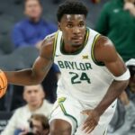 LAS VEGAS, NEVADA - NOVEMBER 24: Tounde Yessoufou #24 of the Baylor Bears dribbles against the Creighton Bluejays in first half of a Players Era Championship basketball tournament game at Michelob ULTRA Arena on November 24, 2025 in Las Vegas, Nevada. (Photo by Ian Maule/Getty Images)