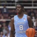 North Carolina forward Caleb Wilson (8) during an NCAA college basketball game against Stanford in Stanford, Calif., Wednesday, Jan. 14, 2026. (AP Photo/Jeff Chiu)