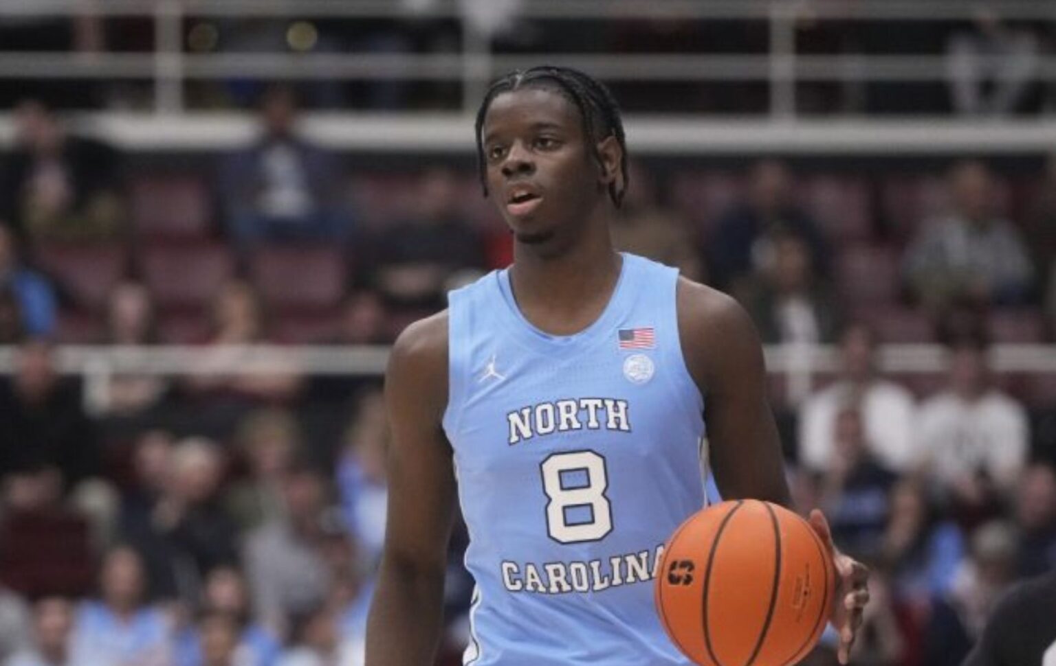 North Carolina forward Caleb Wilson (8) during an NCAA college basketball game against Stanford in Stanford, Calif., Wednesday, Jan. 14, 2026. (AP Photo/Jeff Chiu)