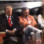 Donald Trump appears to fall asleep at Game 3 of the NBA Finals. Mandatory Credit: @CalltoActivism - X