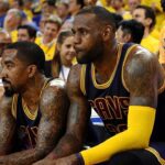 Jun 2, 2016; Oakland, CA, USA; Cleveland Cavaliers forward LeBron James (23) and Cleveland Cavaliers guard J.R. Smith (5) sit on the bench during the fourth quarter against the Golden State Warriors in game one of the NBA Finals at Oracle Arena. Mandatory Credit: Kyle Terada-Imagn Images