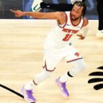 Jun 3, 2026; San Antonio, Texas, USA;New York Knicks guard Jalen Brunson (11) reacts in the second half during game one of the 2026 NBA Finals at Frost Bank Center. Mandatory Credit: Scott Wachter-Imagn Images