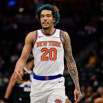 Jeremy Sochan #20 of the New York Knicks at Ball Arena on March 6, 2026 in Denver, Colorado. NOTE TO USER: User expressly acknowledges and agrees that, by downloading and or using this photograph, User is consenting to the terms and conditions of the Getty Images License Agreement.