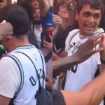 Knicks fan almost sets Spurs fan on fire on Monday night. Mandatory Credit: @usanewshq - X