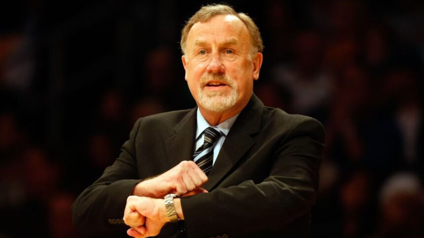 LOS ANGELES, CA - APRIL 03: Houston Rockets head coach Rick Adelman gestures to a referee during the second half against the Los Angeles Lakers at Staples Center on April 3, 2009 in Los Angeles, California. The Lakers defeated the Rockets 93-81. Image Credits: Jeff Gross/Getty Images