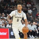 Stephon Castle in action for the Spurs. Mandatory Credit: Daniel Dunn - Imagn Images