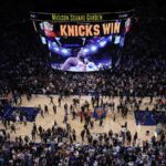 Inside Madison Square Garden as the New York Knicks celebrate their 107-106 victory against the San Antonio Spurs on Wednesday.