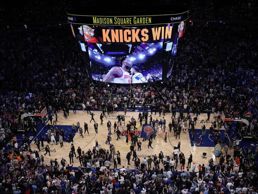 Inside Madison Square Garden as the New York Knicks celebrate their 107-106 victory against the San Antonio Spurs on Wednesday.