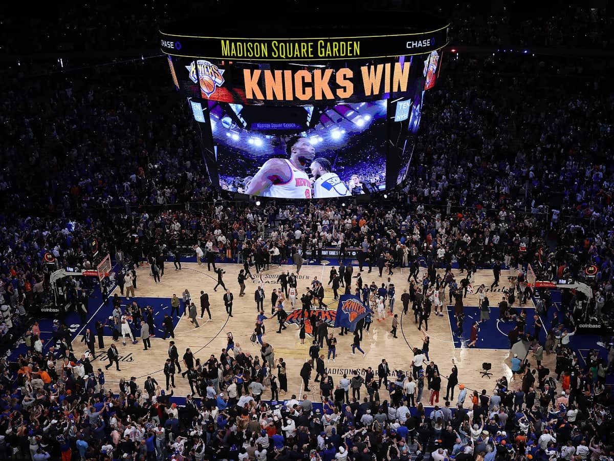 Inside Madison Square Garden as the New York Knicks celebrate their 107-106 victory against the San Antonio Spurs on Wednesday.