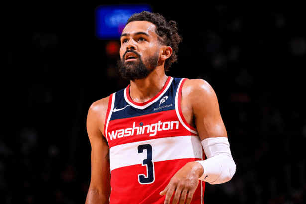 BOSTON, MA - MARCH 14: Trae Young #3 of the Washington Wizards looks on during the game against the Boston Celtics on March 14, 2026 at TD Garden in Boston, Massachusetts. NOTE TO USER: User expressly acknowledges and agrees that, by downloading and/or using this Photograph, user is consenting to the terms and conditions of the Getty Images License Agreement. Mandatory Copyright Notice: Copyright 2026 NBAE (Photo by Brian Babineau/NBAE via Getty Images)