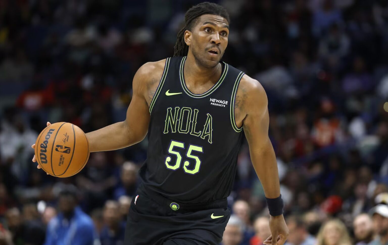 Kevon Looney in action for the Pelicans. Mandatory Credit: Tyler Kaufman - Getty Images