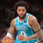 Feb 7, 2026; Atlanta, Georgia, USA; Charlotte Hornets forward Miles Bridges (0) drives to the basket against the Atlanta Hawks in the fourth quarter at State Farm Arena. Mandatory Credit: Brett Davis-Imagn Images |