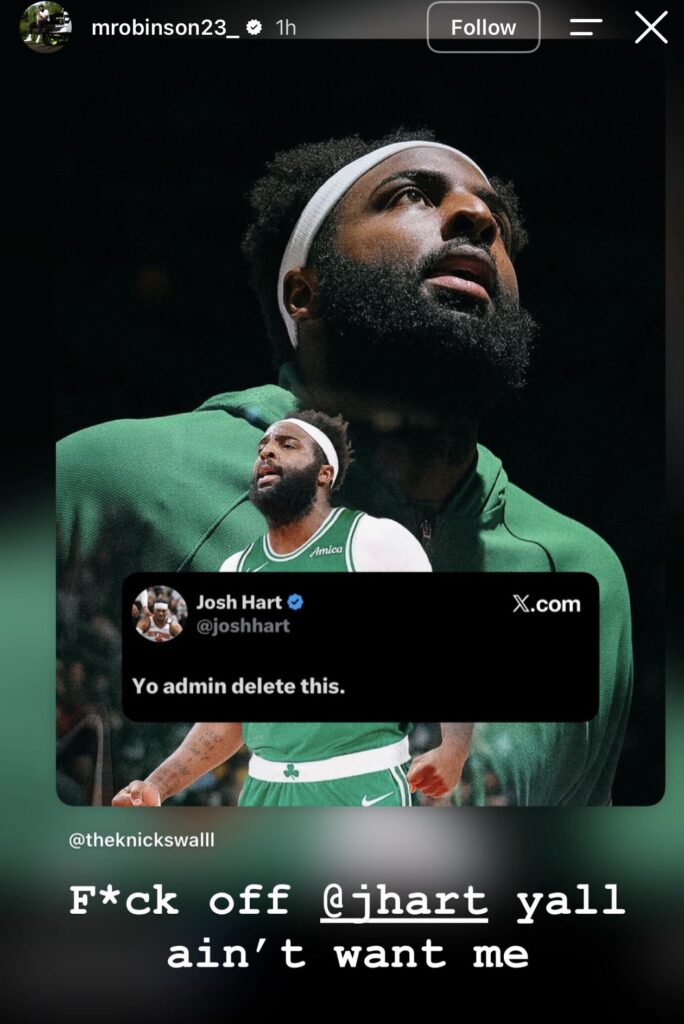 Mitchell Robinson calls out Josh Hart on his IG story.Mandatory Credit: The Hoop Central - X