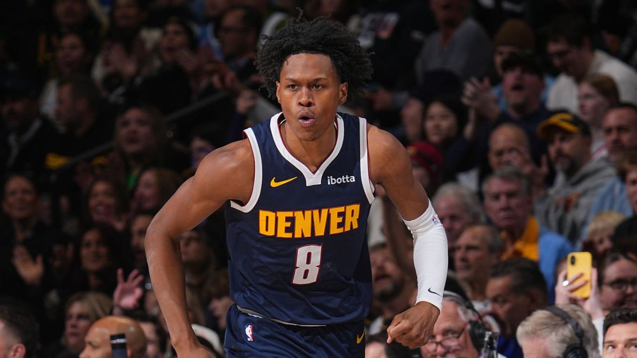DENVER, CO - JANUARY 20: Peyton Watson #8 of the Denver Nuggets run on the court during the game against the Los Angeles Lakers on January 20, 2026 at Ball Arena in Denver, Colorado. (Photo by Bart Young/NBAE via Getty Images)
