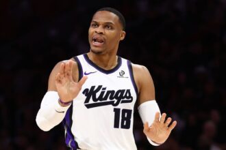 MIAMI, FLORIDA - DECEMBER 06: Russell Westbrook #18 of the Sacramento Kings reacts against the Miami Heat during the second quarter of the game at Kaseya Center on December 06, 2025 in Miami, Florida. (Photo by Megan Briggs/Getty Images)