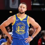 PORTLAND, OR - OCTOBER 24: Stephen Curry #30 of the Golden State Warriors looks on during the game against the Portland Trail Blazers on October 24, 2025 at the Moda Center Arena in Portland, Oregon. (Photo by Cameron Browne/NBAE via Getty Images)