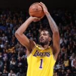 SALT LAKE CITY, UT - MARCH 31: Trevor Ariza #1 of the Los Angeles Lakers shoots the ball during the game against the Utah Jazz on March 31, 2022 at vivint.SmartHome Arena in Salt Lake City, Utah. (Photo by Melissa Majchrzak/NBAE via Getty Images)