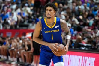 Yaxel Lendeborg in action for the Warriors at Summer League. Mandatory Credit: John Locher - Associated Press