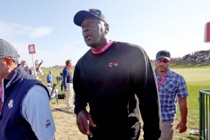 Sep 21, 2021; Haven, WI, USA; Former Chicago Bulls NBA basketball player Michael Jordan walks from the 11th hole after watching the action during the 43rd Ryder Cup at Whistling Straits, in Haven, Wis. on Friday, Sept. 24, 2021. Mandatory Credit: Mike De Sisti-USA TODAY Sports