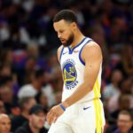 Apr 17, 2026; Phoenix, Arizona, USA; Golden State Warriors guard Stephen Curry (30) against the Phoenix Suns during the play-in rounds of the 2026 NBA Playoffs at Mortgage Matchup Center. Mandatory Credit: Mark J. Rebilas-Imagn Images