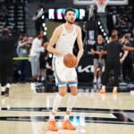 May 28, 2026; San Antonio, Texas, USA; Oklahoma City Thunder center Chet Holmgren (7) warms up before the start of game six of the western conference finals for the 2026 NBA playoffs at Frost Bank Center. Mandatory Credit: Dustin Safranek-Imagn Images