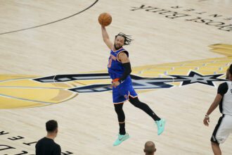 Jun 13, 2026; San Antonio, Texas, USA; New York Knicks guard Jalen Brunson (11) controls the ball during the third quarter during game five of the 2026 NBA Finals at Frost Bank Center. Mandatory Credit: Dustin Safranek-Imagn Images