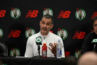 Boston Celtics lead owner and governor Bill Chisholm speaks during a press conference at Auerbach Center.