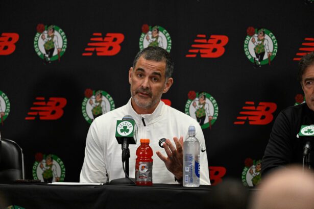 Boston Celtics lead owner and governor Bill Chisholm speaks during a press conference at Auerbach Center.