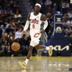 Apr 2, 2026; San Francisco, California, USA; Cleveland Cavaliers guard Dennis Schroder (8) controls the ball against the Golden State Warriors during the third quarter at Chase Center. Mandatory Credit: Kelley L Cox-Imagn Images