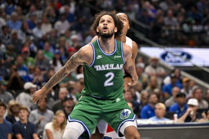 Oct 26, 2025; Dallas, Texas, USA; Dallas Mavericks center Dereck Lively II (2) looks for the ball during the game between the Mavericks and the Raptors at the American Airlines Center. Mandatory Credit: Jerome Miron-Imagn Images