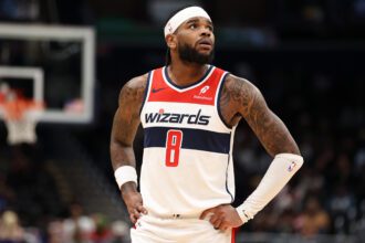 Washington Wizards guard Jaden Hardy (8) looks on during the second half against the Detroit Pistons at Capital One Arena.