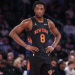 New York, New York, USA; New York Knicks forward Og Anunoby (8) at Madison Square Garden.