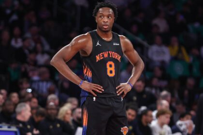 New York, New York, USA; New York Knicks forward Og Anunoby (8) at Madison Square Garden.