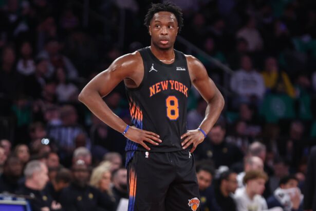 New York, New York, USA; New York Knicks forward Og Anunoby (8) at Madison Square Garden.