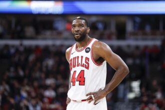 Apr 1, 2026; Chicago, Illinois, USA; Chicago Bulls forward Patrick Williams (44) stands on the court during the second half at United Center. Mandatory Credit: Kamil Krzaczynski-Imagn Images
