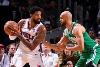 BOSTON, MA - MAY 2: Paul George #8 of the Philadelphia 76ers handles the ball during the game against the Boston Celtics during Round One Game Seven of the 2026 NBA Playoffs on May 2, 2026 at TD Garden in Boston, Massachusetts. (Photo by Brian Babineau/NBAE via Getty Images)