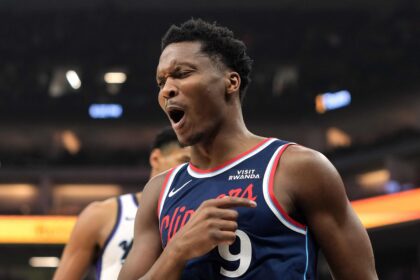 Apr 5, 2026; Sacramento, California, USA; LA Clippers guard Bennedict Mathurin (9) reacts after a foul call during the first quarter against the Sacramento Kings at Golden 1 Center. Mandatory Credit: Darren Yamashita-Imagn Images