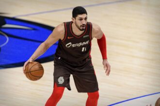 Dallas, Texas, USA; Portland Trail Blazers center Enes Kanter (11) in action during the game between the Dallas Mavericks and the Portland Trail Blazers at the American Airlines Center. Mandatory Credit: Jerome Miron-USA TODAY Sports