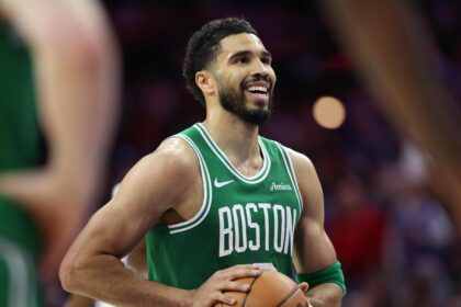 Apr 30, 2026; Philadelphia, Pennsylvania, USA; Boston Celtics forward Jayson Tatum (0) prepares to take a foul shot against the Philadelphia 76ers during the second quarter at Xfinity Mobile Arena. Mandatory Credit: Bill Streicher-Imagn Images