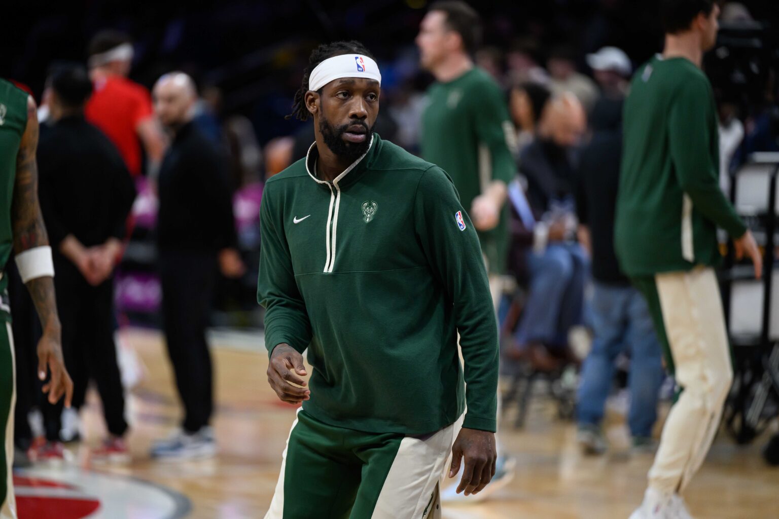 Washington, District of Columbia, USA; Milwaukee Bucks guard Patrick Beverley (21) warms up before the game between the Washington Wizards and the Milwaukee Bucks at Capital One Arena. Mandatory Credit: Reggie Hildred-USA TODAY Sports